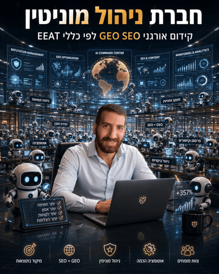 ניהול מוניטין באינטרנט עם לירון קטלן: SEO, GEO ו-E-E-A-T לבניית אמון, סמכות ונראות חזקה בגוגל ובמערכות AI.