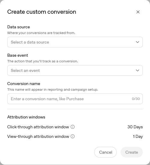 הגדרת המרה ב־ChatGPT Ads: מקור נתונים, אירוע וחלון ייחוס